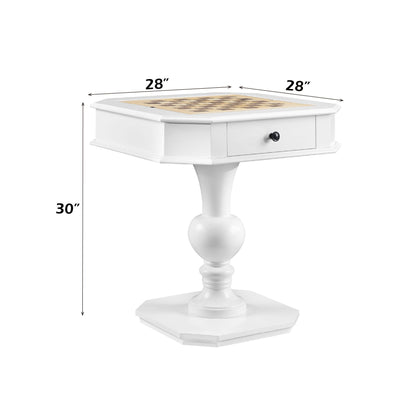 Galini Game Table white 28-inch square top with chessboard and drawer front pedestal base on Tampa Home & Garden Store