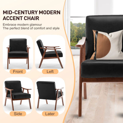Mid Century Modern Accent Chair with solid wood frame and thick backrest; black upholstery on Tampa Home & Garden Store