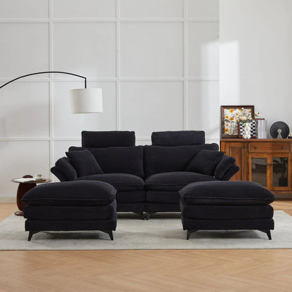 Modern deep-seat sectional sofa with ottoman in black fabric for a contemporary living room on Tampa Home & Garden Store