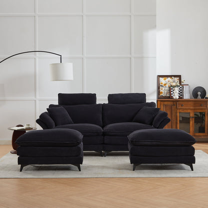HouseOfZazla Modern Deep Seat Sectional Sofa With Ottoman in black fabric 3-piece set on Tampa Home & Garden Store