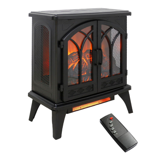 24in 3D Flame Electric Infrared Quartz Fireplace Stove Antique Black with remote; arched doors on Tampa Home & Garden Store