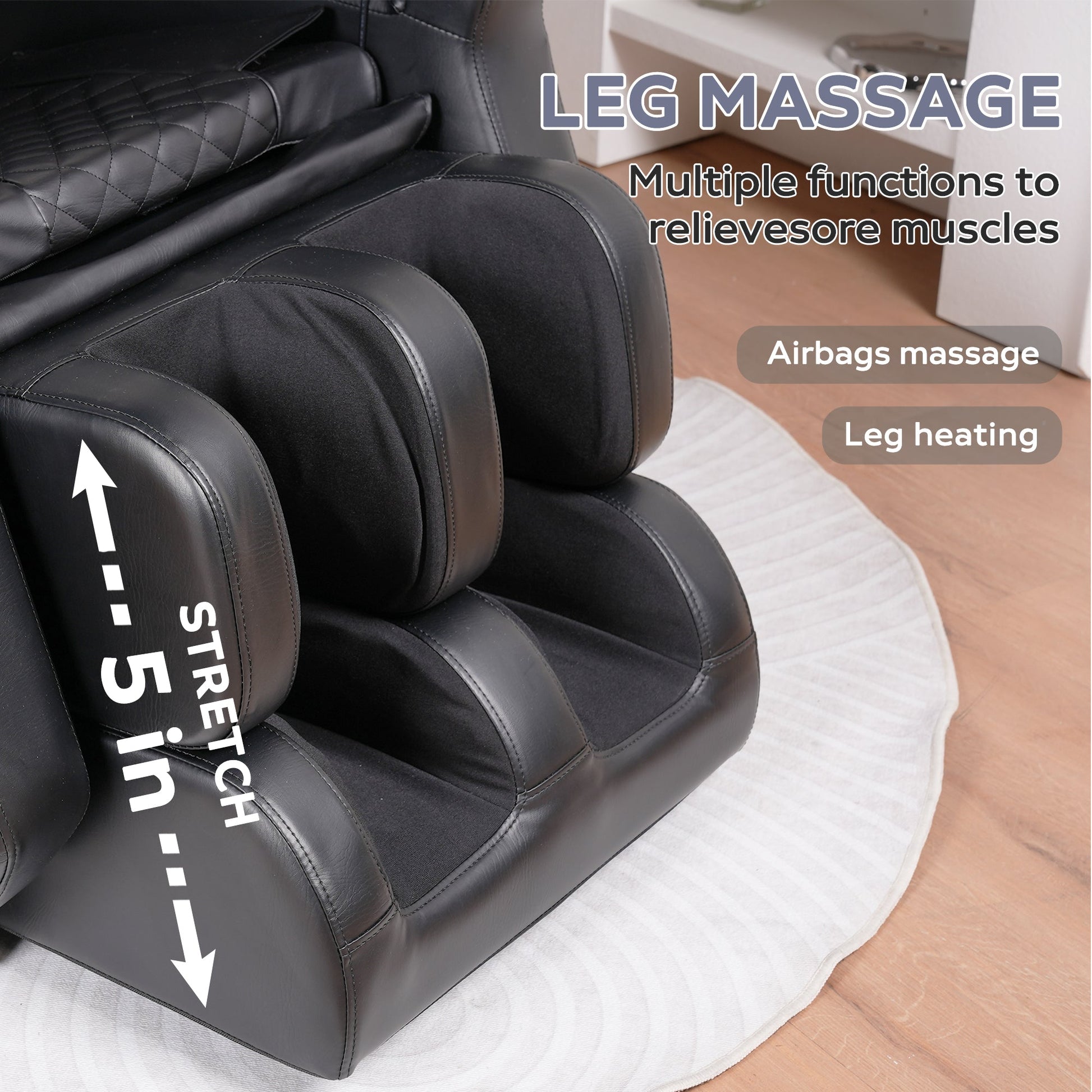 Massage chair recliner HouseOfZazla in black leather with quilted stitching and leg massage on Tampa Home & Garden Store