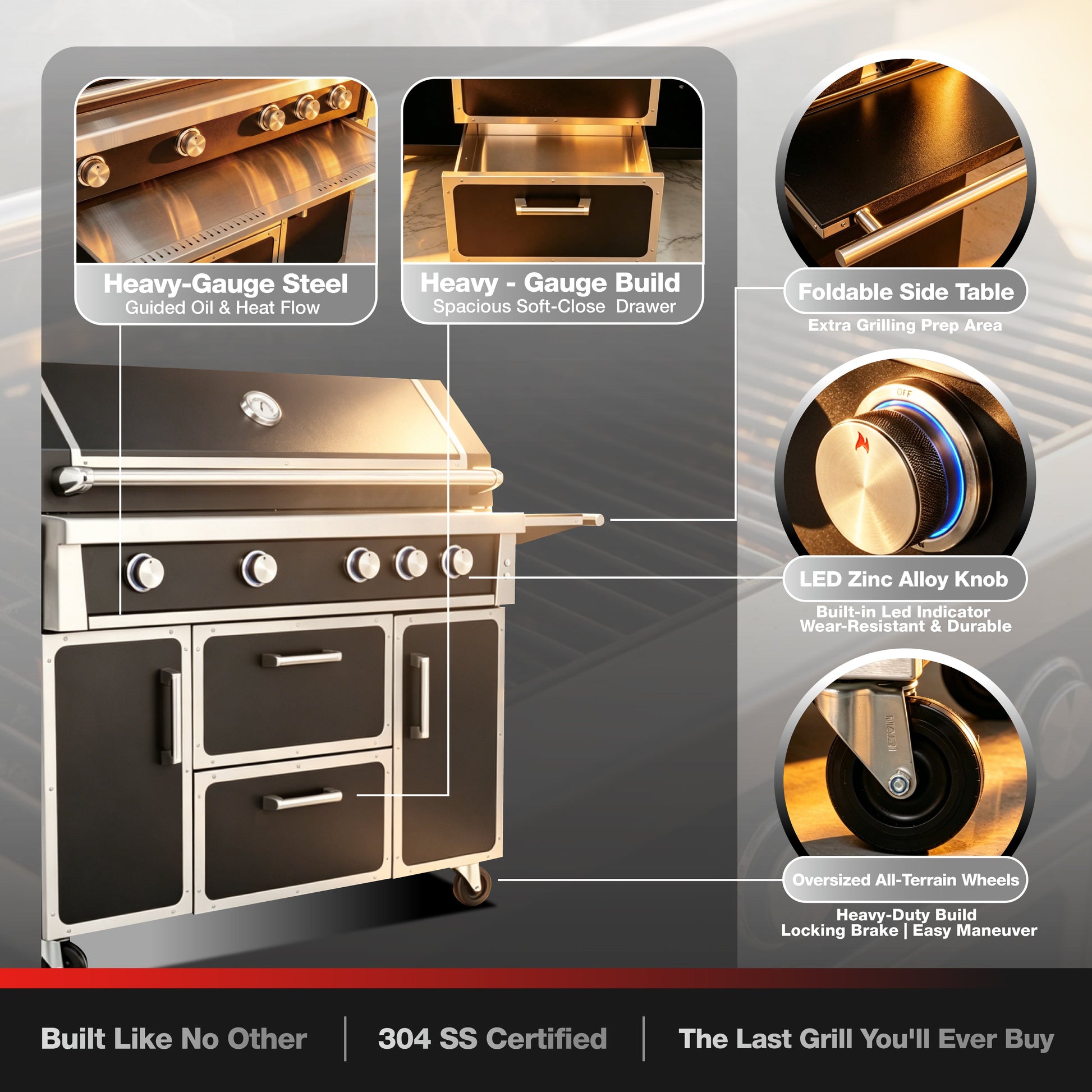 49-inch stainless steel grill with infrared back burner by HouseOfZazla, black finish on Tampa Home & Garden Store