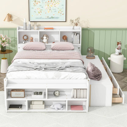 Bed With Bookcase Headboard and Under Bed Storage