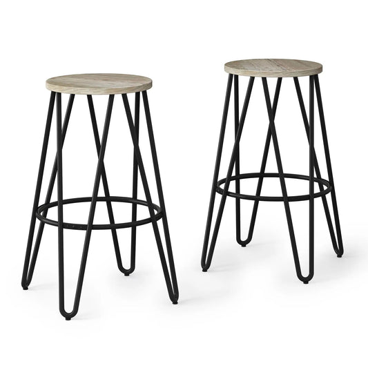 Simeon counter stool, metal frame with natural wood seat, pair by Unique Piece Furniture on Tampa Home & Garden Store