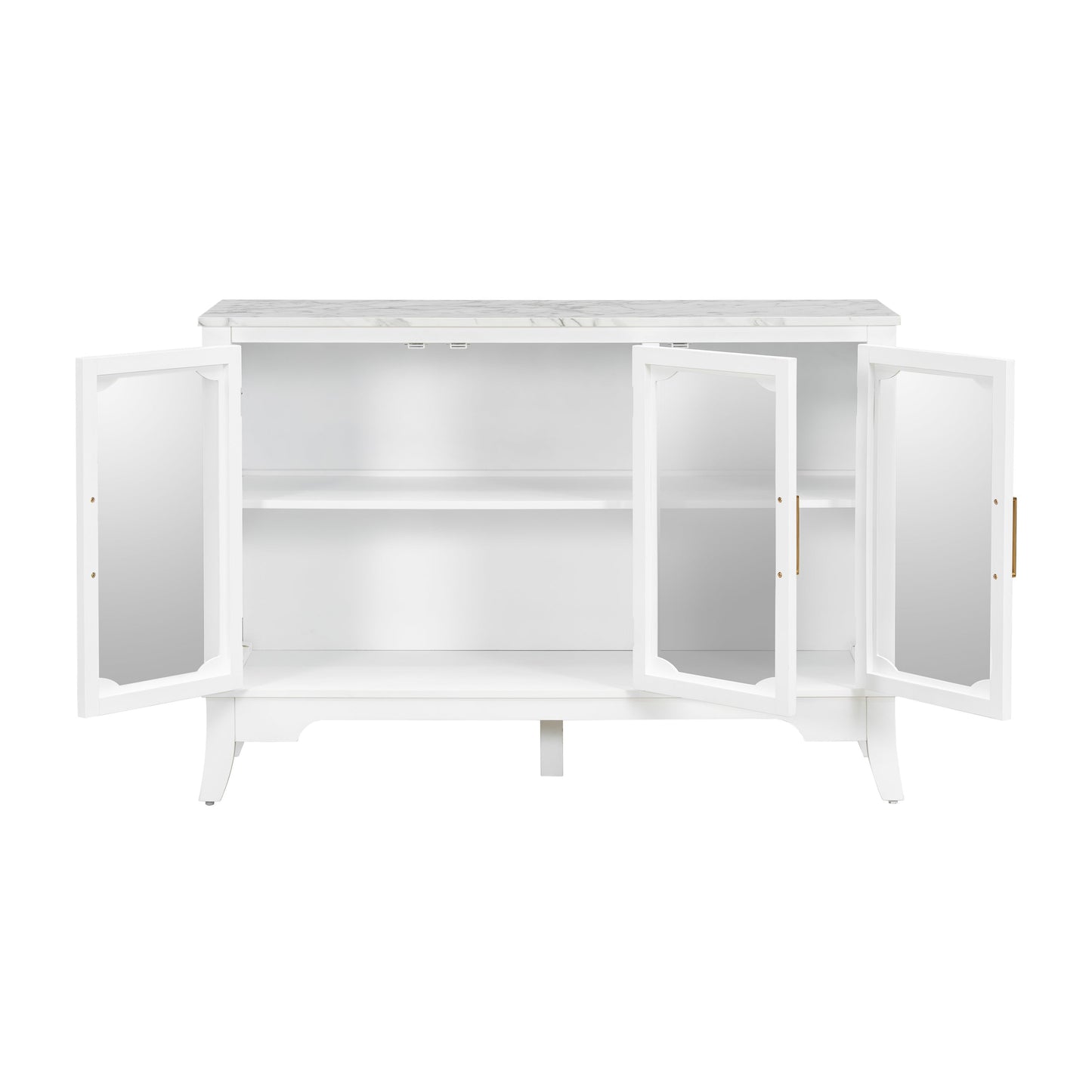 White storage cabinet with marble top, 3-door design, interior shelves HouseOfZazla on Tampa Home & Garden Store