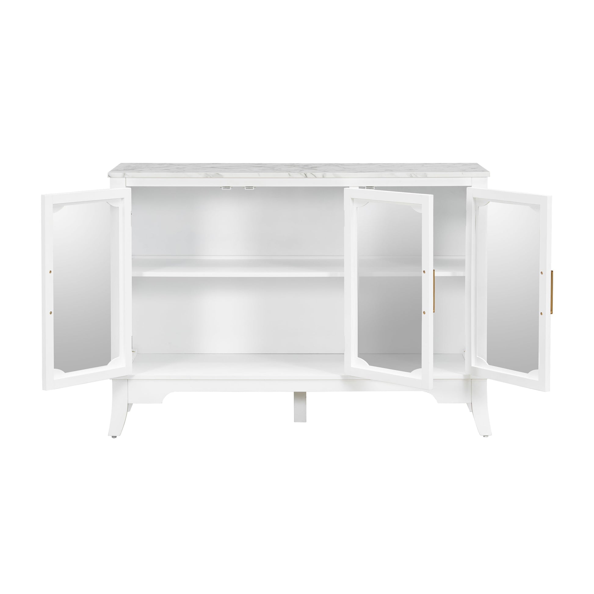 White storage cabinet with marble top, 3-door design, interior shelves HouseOfZazla on Tampa Home & Garden Store
