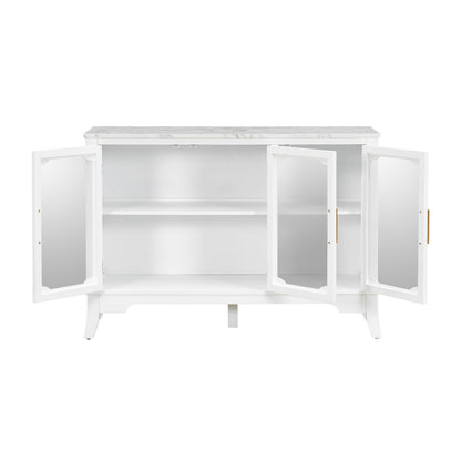 White storage cabinet with marble top, 3-door design, interior shelves HouseOfZazla on Tampa Home & Garden Store