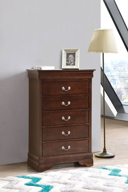 Louis Phillipe Accent Chest dark wood finish with five silver drawer pulls by HouseOfZazla on Tampa Home & Garden Store