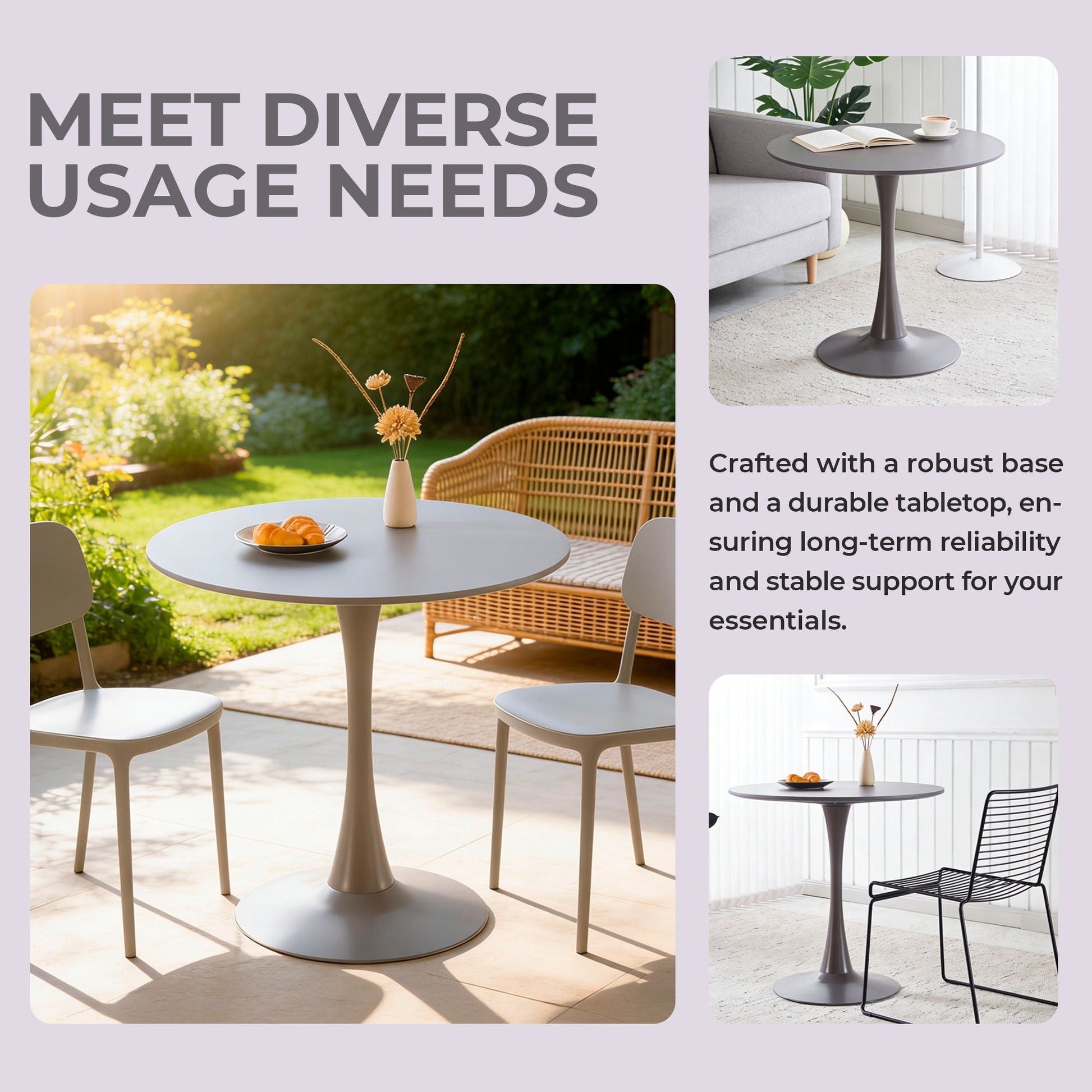 Mid-Century Tulip dining table with round gray top and pedestal base by HouseOfZazla on Tampa Home & Garden Store