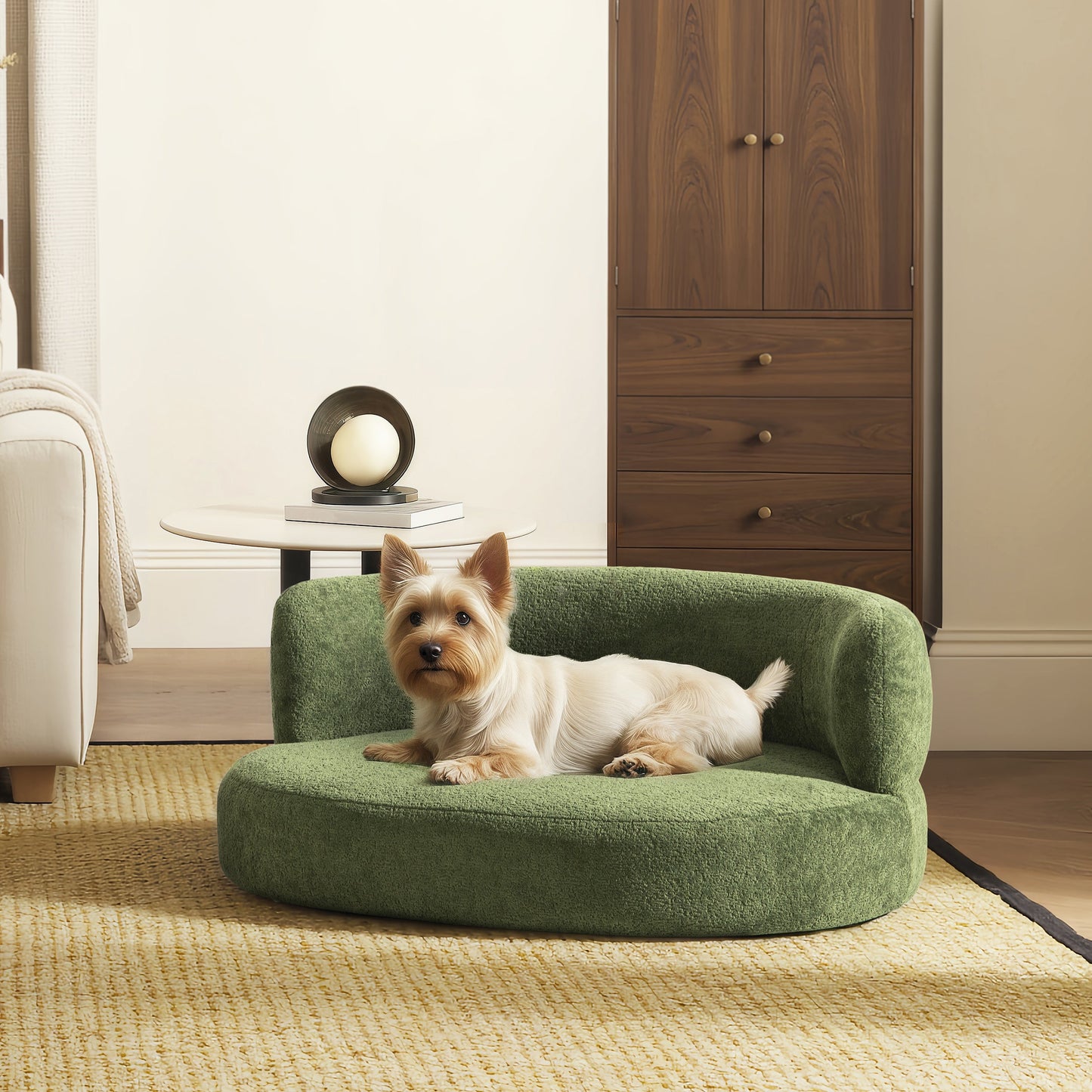 Shep 36' Curved Dog Sofa Bed Medium Moss Green Fleeced Teddy by HouseOfZazla on Tampa Home & Garden Store