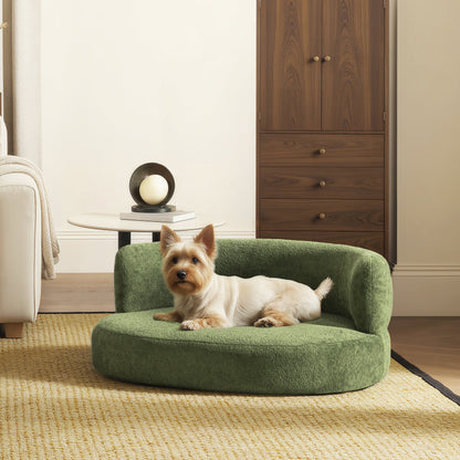 Shep 36' Curved Dog Sofa Bed Medium Moss Green Fleeced Teddy by HouseOfZazla on Tampa Home & Garden Store