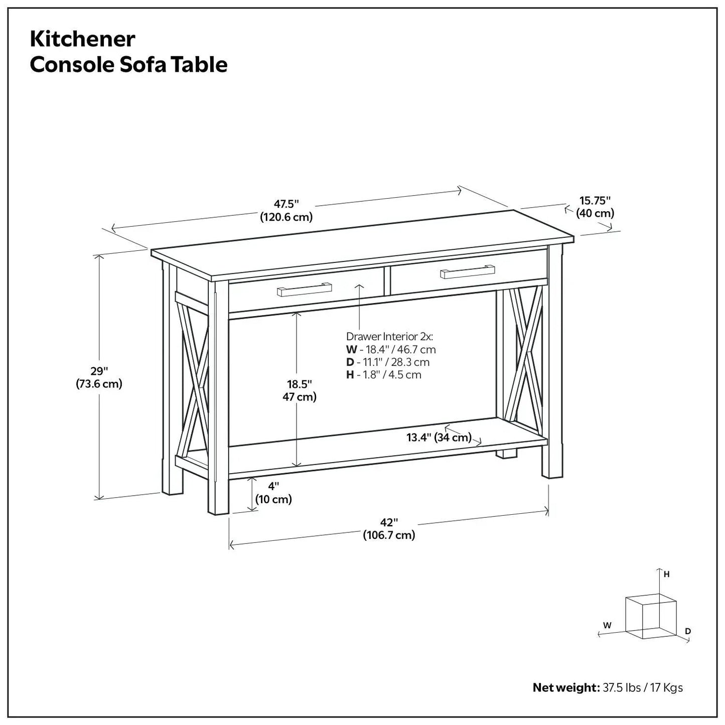 Kitchener Console Table with drawers and cross panels 47.5 in L x 29 in H Unique Piece Furniture on Tampa Home & Garden Store