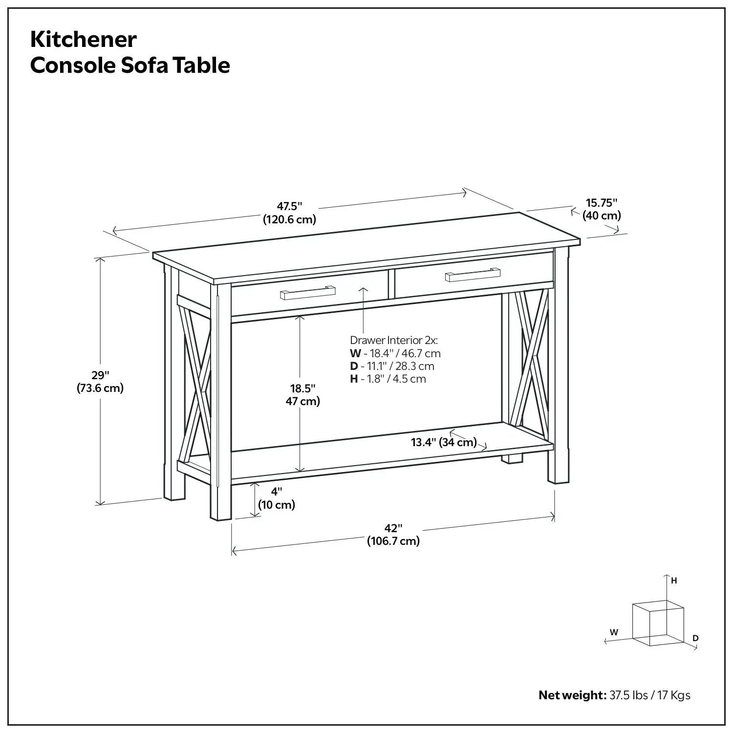 Kitchener Console Table with drawers and cross panels 47.5 in L x 29 in H Unique Piece Furniture on Tampa Home & Garden Store