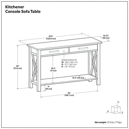Kitchener Console Table with drawers and cross panels 47.5 in L x 29 in H Unique Piece Furniture on Tampa Home & Garden Store