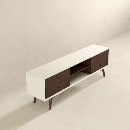 Modern TV stand up to 72 inches, white with dark brown solid wood drawers on Tampa Home & Garden Store