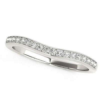 14k white gold curved diamond wedding ring with pavé diamonds along band, 1/4 cttw on Tampa Home & Garden Store