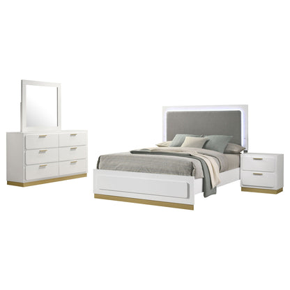 Sophia 4-Piece Bedroom Set by HouseOfZazla: white bed with grey headboard, dresser with mirror on Tampa Home & Garden Store