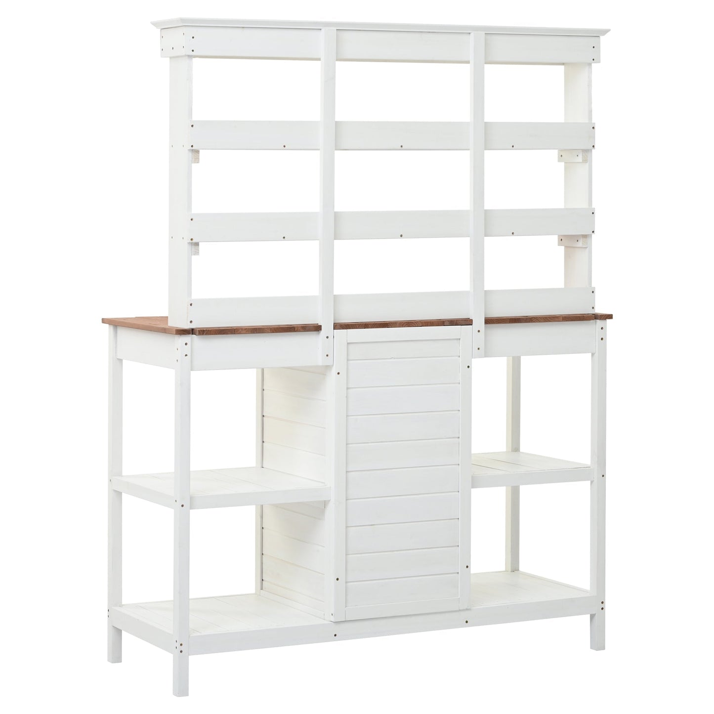 Topmax 66in farmhouse potting bench with white frame and brown wood countertop on Tampa Home & Garden Store