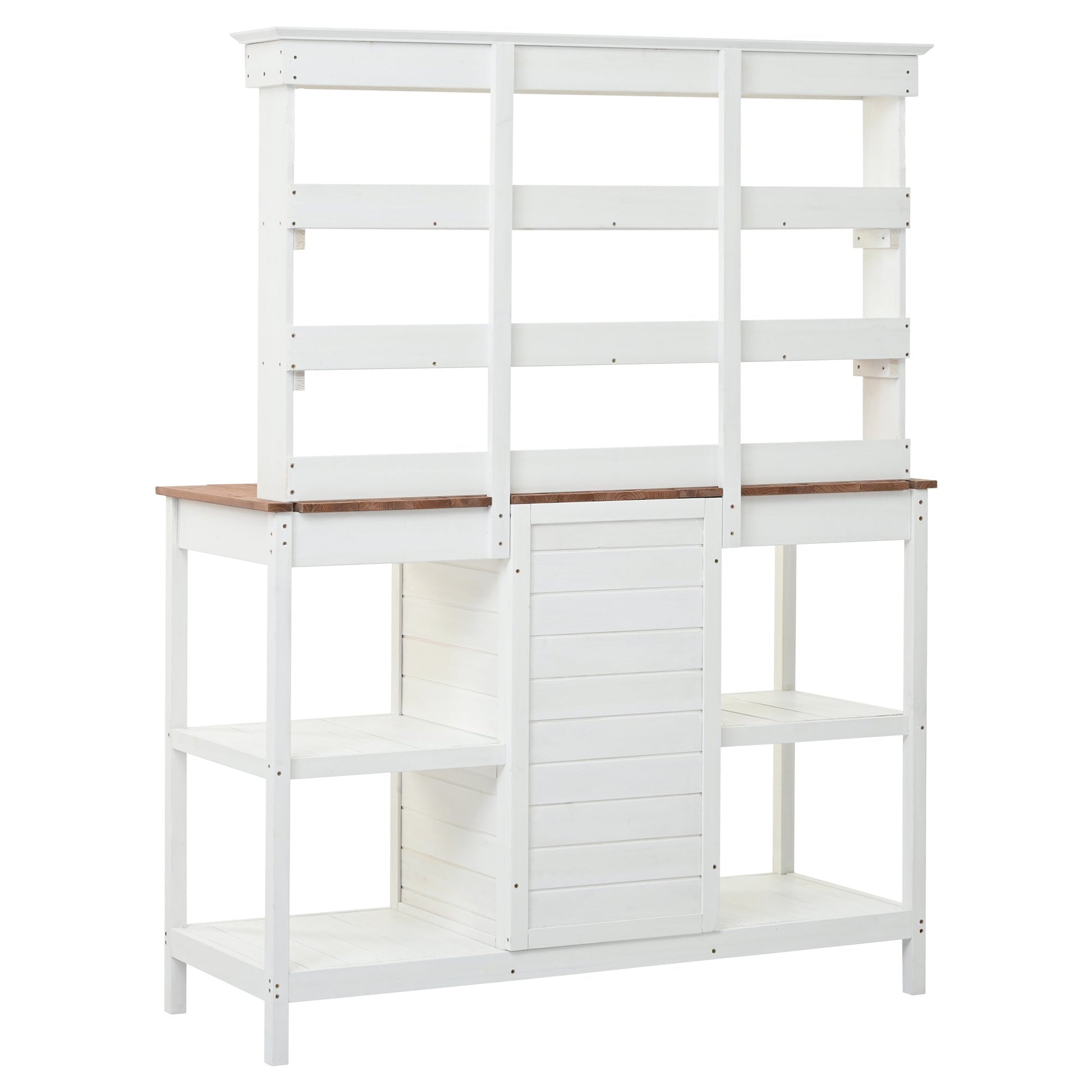 Topmax 66in farmhouse potting bench with white frame and brown wood countertop on Tampa Home & Garden Store