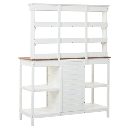 Topmax 66in farmhouse potting bench with white frame and brown wood countertop on Tampa Home & Garden Store