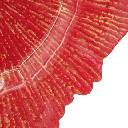 Plastic charger plate red textured surface with gold accents and scalloped edge on Tampa Home & Garden Store