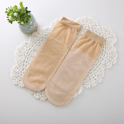 Stevvex beige ankle socks, soft cotton blend, two socks shown on a lace mat on Tampa Home & Garden Store