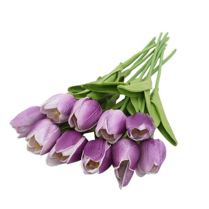 Stevvex 10Pcs Calla Lily artificial flowers bouquet real-touch purple petals green stems on Tampa Home & Garden Store