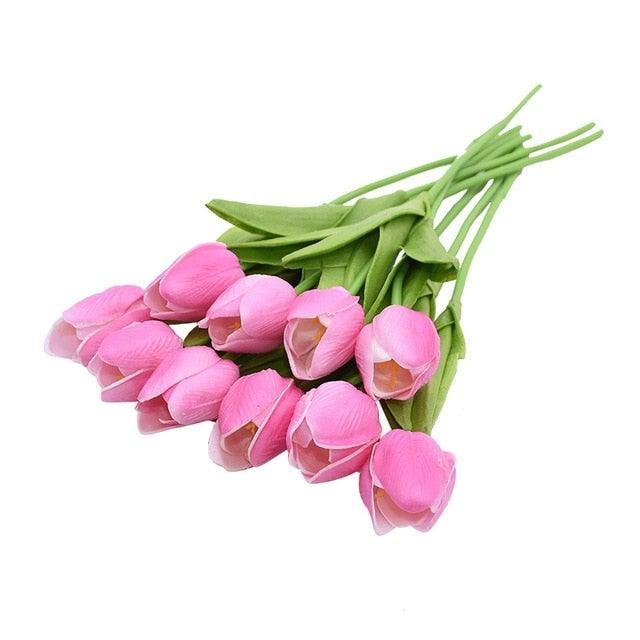 10-pc pink calla lily artificial bouquet with green stems real-touch petals on Tampa Home & Garden Store