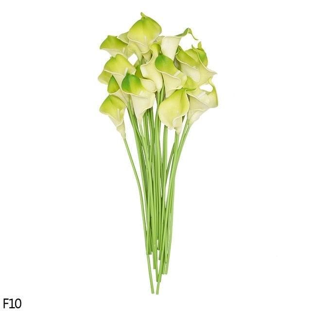 Calla lily artificial bouquet 10pc real touch lime green by Stevvex for wedding home decor on Tampa Home & Garden Store