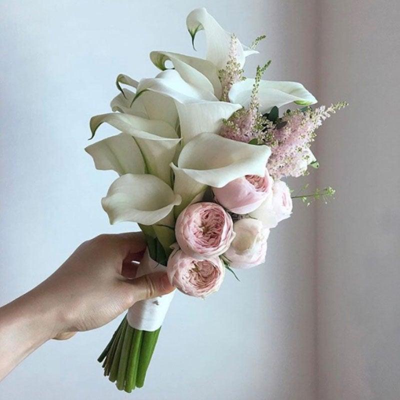 10Pcs Real Touch Calla Lily artificial bouquet with white lilies and blush peonies on Tampa Home & Garden Store
