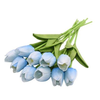 Calla Lily artificial bouquet 10Pcs with real touch light blue petals and green stems Stevvex on Tampa Home & Garden Store