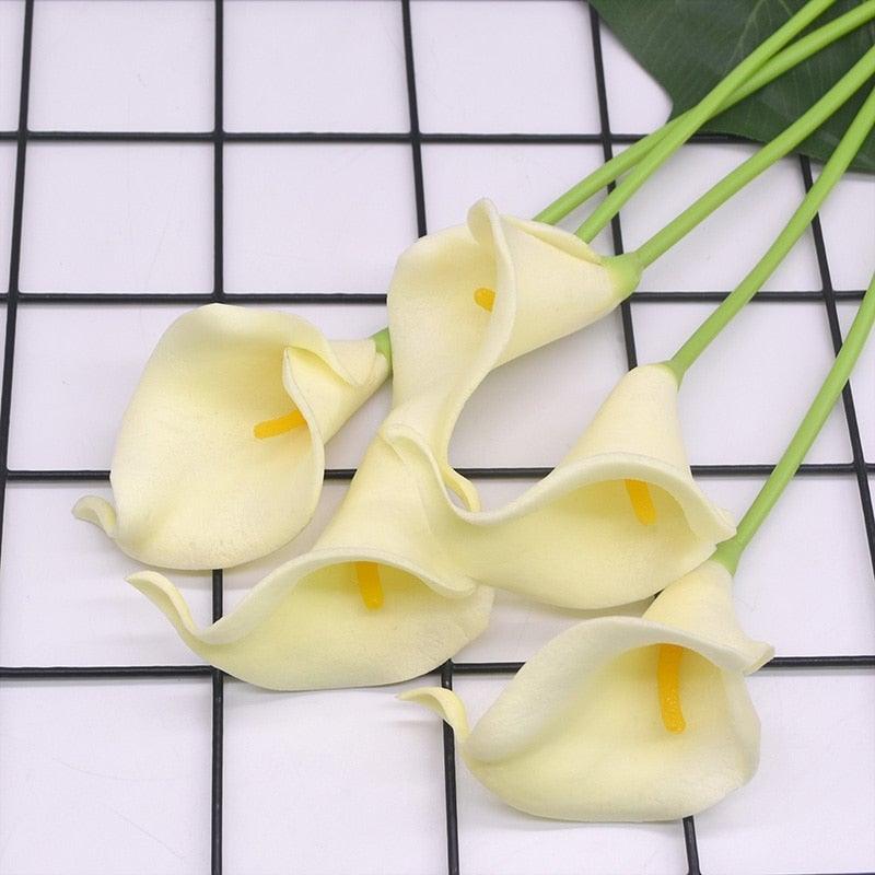 Calla lily artificial bouquet 10pcs ivory white real touch Stevvex on Tampa Home & Garden Store