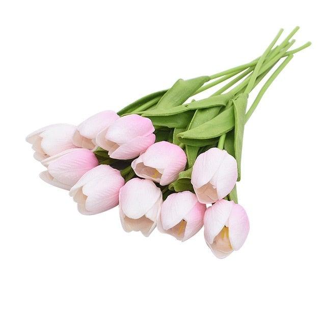 10Pcs Real Touch Calla Lily artificial bouquet pink and white with green stems Stevvex on Tampa Home & Garden Store