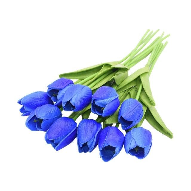 Calla lily artificial bouquet blue real-touch 10 stems for wedding Stevvex on Tampa Home & Garden Store