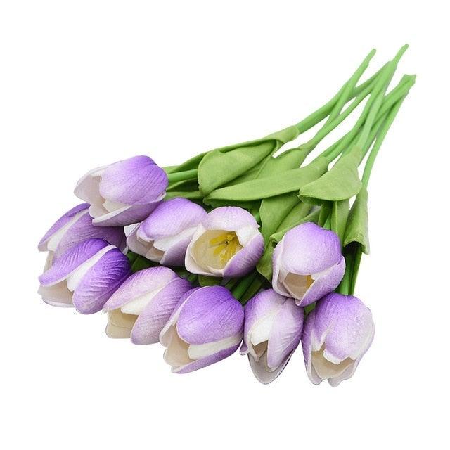 Stevvex 10pc real-touch calla lily artificial bouquet lavender with green stems on Tampa Home & Garden Store