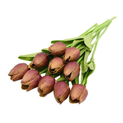 Calla Lily artificial bouquet 10 stems with real touch brown-pink petals and green stems on Tampa Home & Garden Store