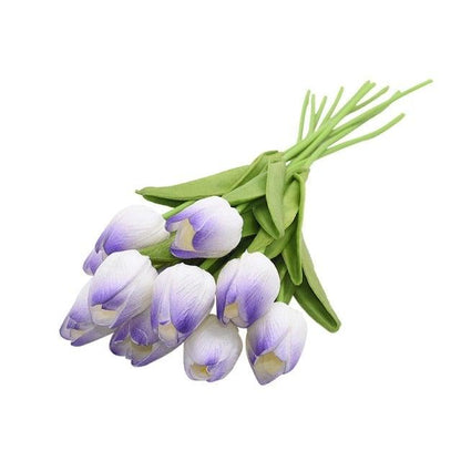 Calla Lily artificial bouquet 10pcs real-touch petals purple-white gradient Stevvex on Tampa Home & Garden Store