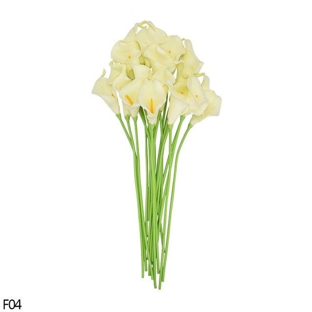 Calla lily artificial bouquet with 10 cream blooms and green stems for wedding decor on Tampa Home & Garden Store