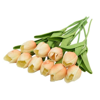 Calla lily artificial bouquet Stevvex 10pc peach blooms with green stems for wedding decor on Tampa Home & Garden Store