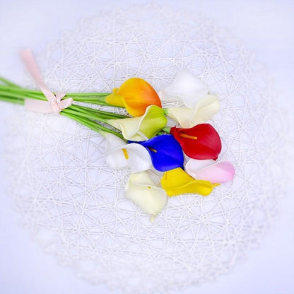 10Pcs Calla Lily artificial bouquet multicolor with green stems Stevvex on Tampa Home & Garden Store