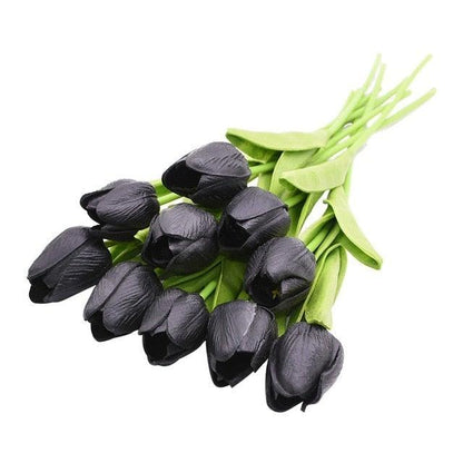 10Pcs black calla lily artificial flowers bouquet with green stems Real Touch Stevvex on Tampa Home & Garden Store