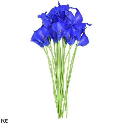 Stevvex blue Calla Lily artificial bouquet, 10 real-touch stems for wedding decor on Tampa Home & Garden Store