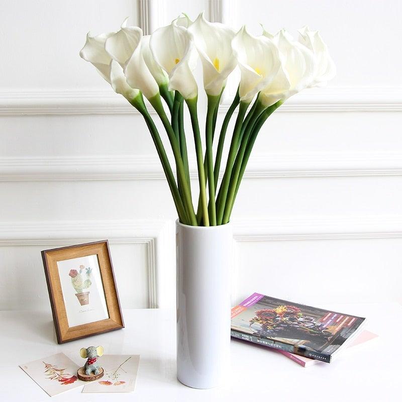Stevvex 10Pcs Real Touch Calla Lily Artificial Bouquet white blooms artificial flowering plants on Tampa Home & Garden Store