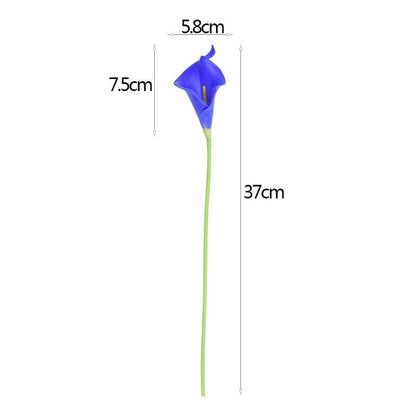 Calla lily artificial flower stem Stevvex blue bloom on long green stem on Tampa Home & Garden Store