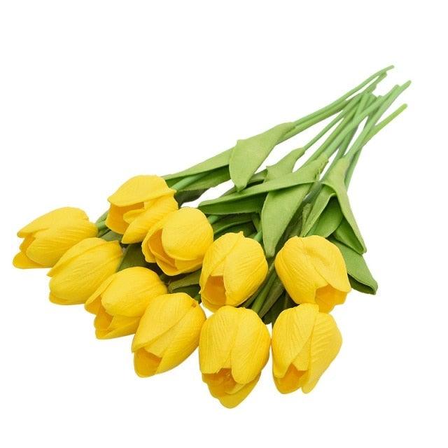 10pc yellow calla lily artificial bouquet with green stems for wedding and home decor on Tampa Home & Garden Store