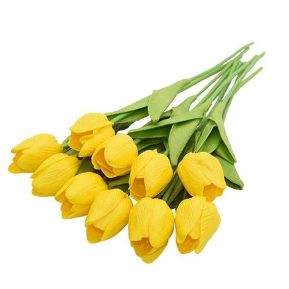 10pc yellow calla lily artificial bouquet with green stems for wedding and home decor on Tampa Home & Garden Store