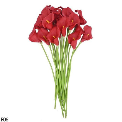 Calla lily artificial bouquet, red, 10 stems, real-touch blooms, Stevvex ST50DE6010NJB on Tampa Home & Garden Store