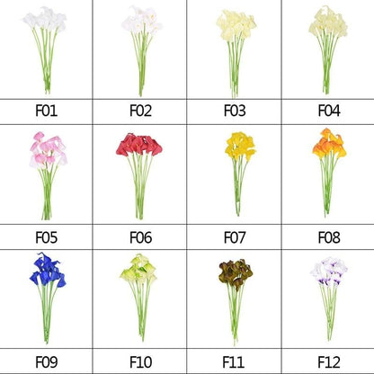Calla Lily artificial flowers set, 12pcs in 12 color options F01-F12, Stevvex Real Touch blooms on Tampa Home & Garden Store