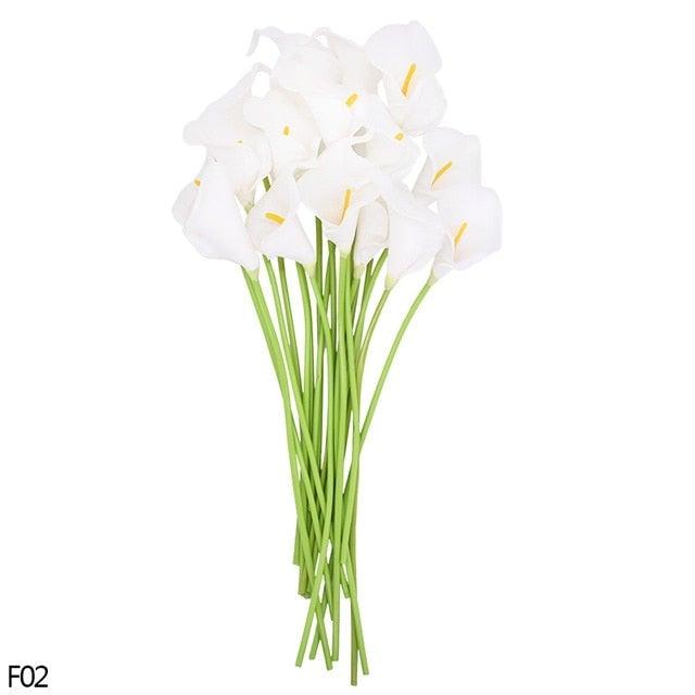 10-piece white calla lily artificial bouquet with green stems, real-touch petals, wedding decor on Tampa Home & Garden Store